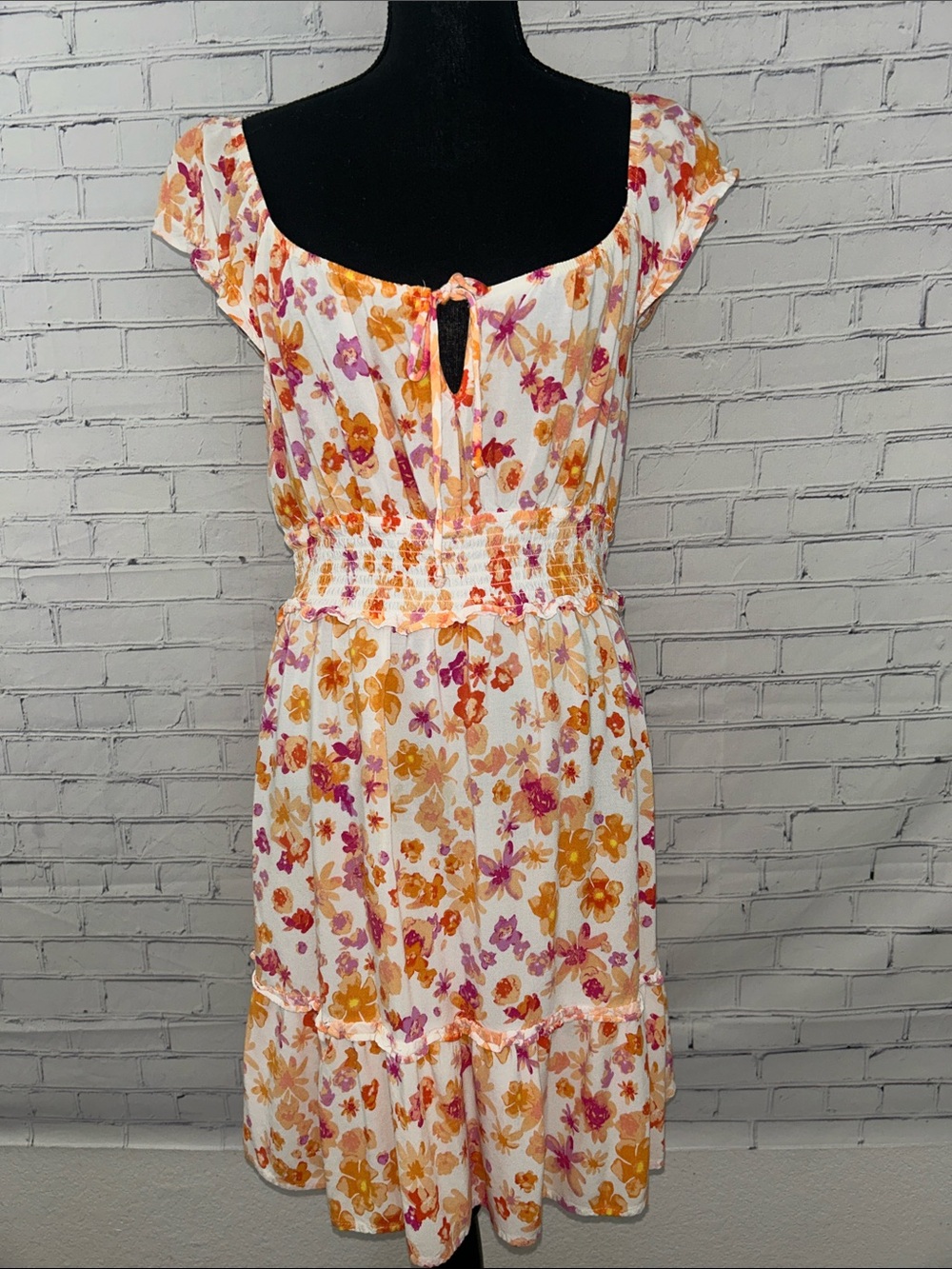 Wild Fable Floral Orange & Pink Tiered Summer Dress. Size XL